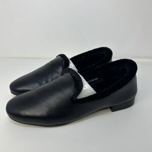 Trotters Glory Women's Loafers Black Leather Faux Fur Lined 7W 7 Wide NIB‎